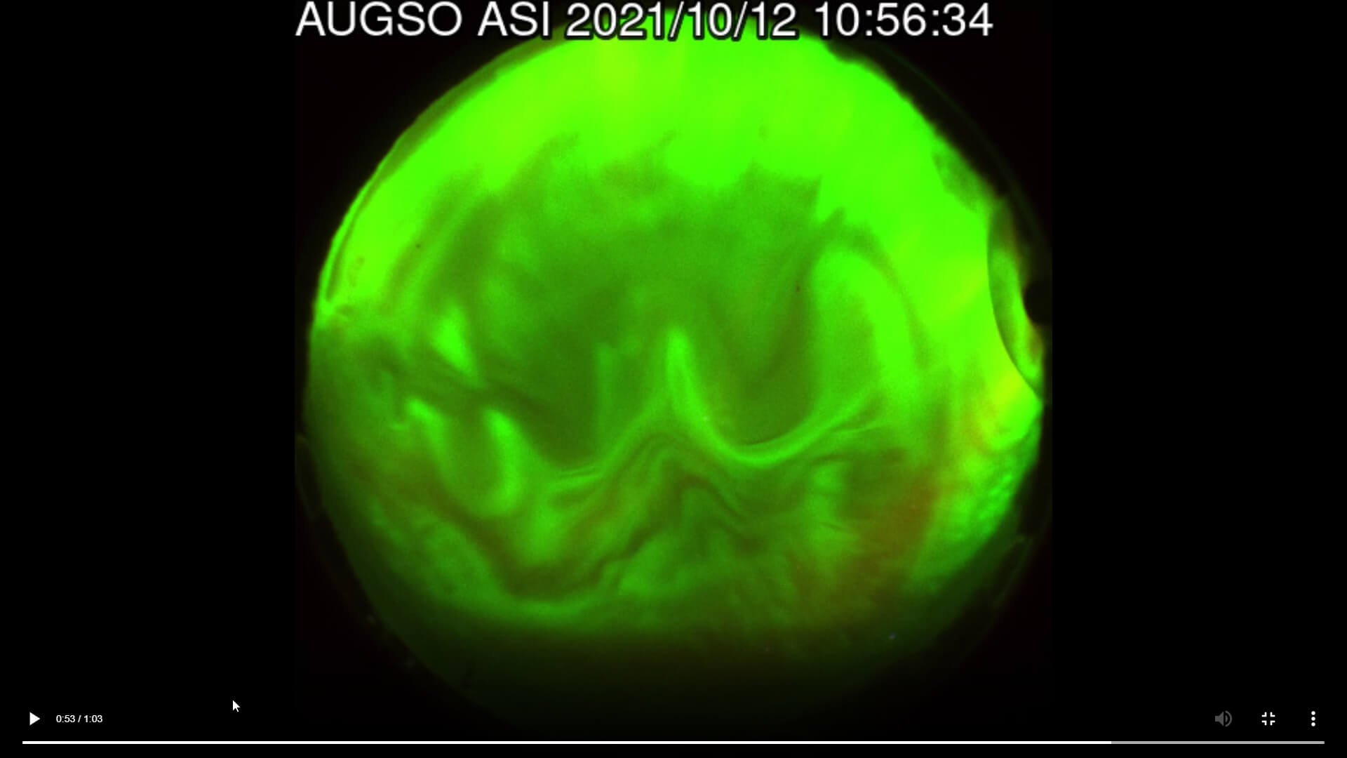 Northern lights image captured at the Athabasca University Geophysical Observatory in the Athabasca region