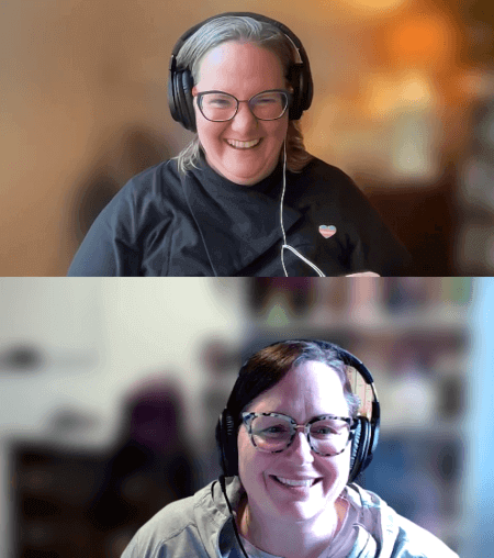 Screenshot of Dr. Anna Mudde (top) and Dr. Kristin Rodier (bottom) recording their podcast while in a virtual meeting