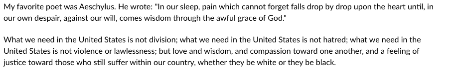 Robert F. Kennedy in “Statement on Assassination of Martin Luther King, Jr.