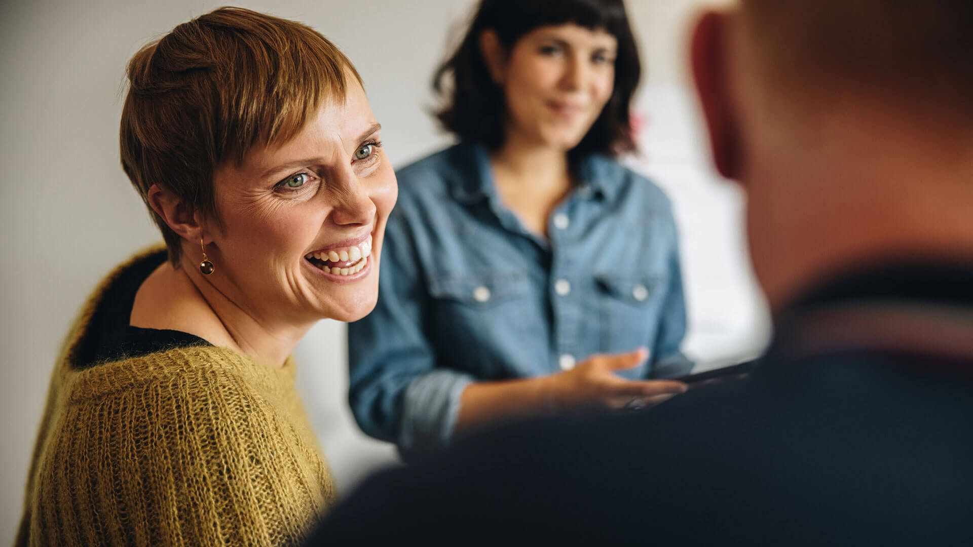 woman smiling during interview