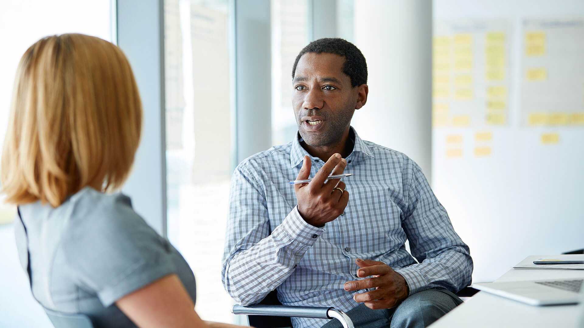 two people having a work discussion