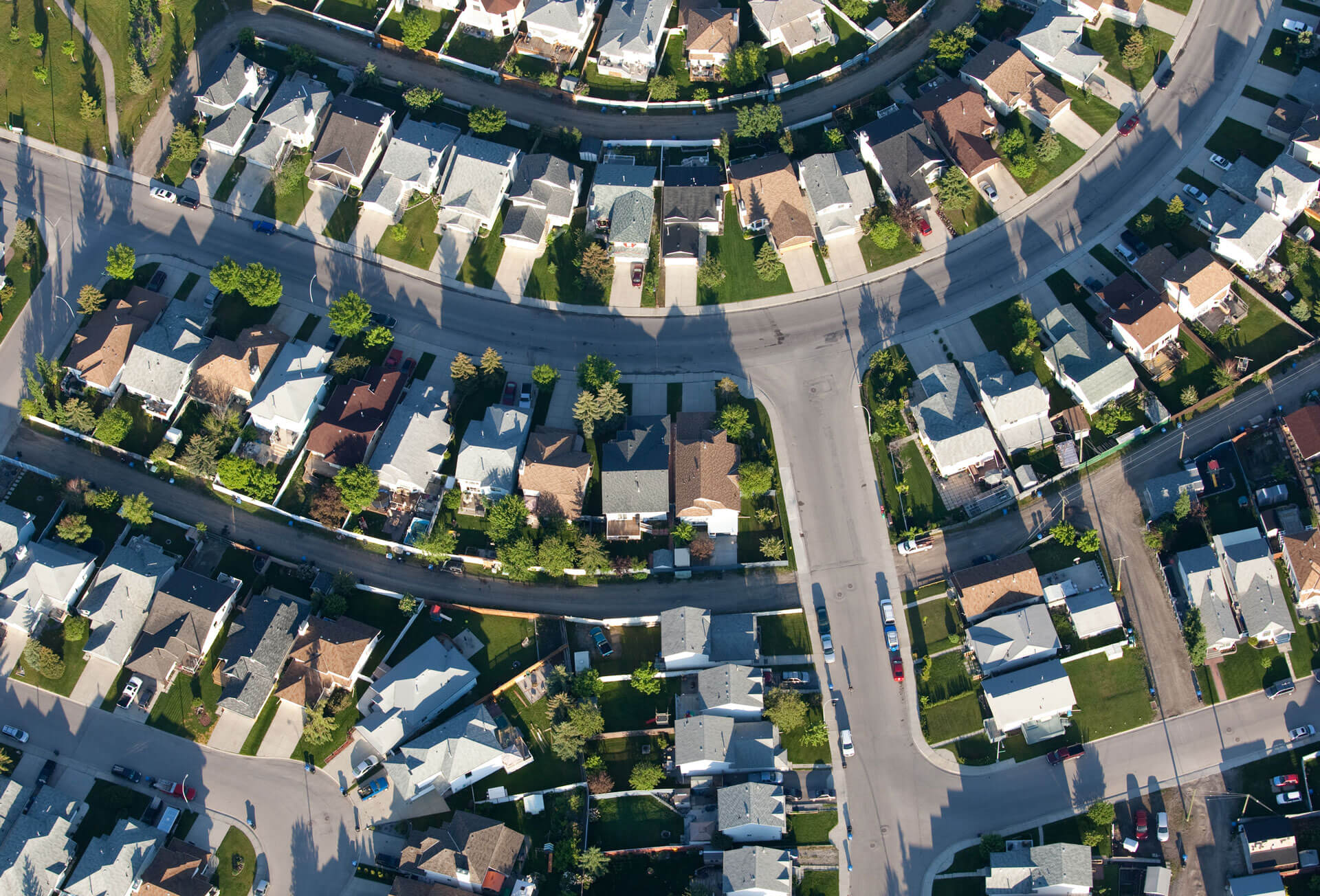 An aerial view of a Calgary suburb