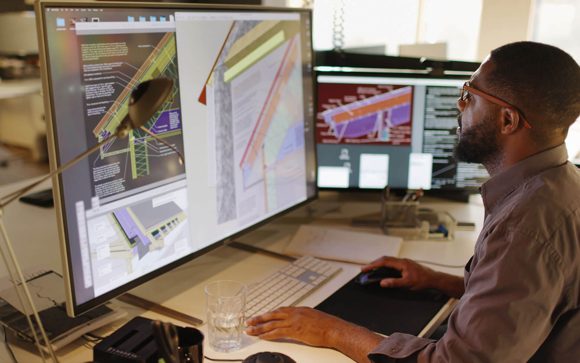 photo of man in office setting designing sustainable building