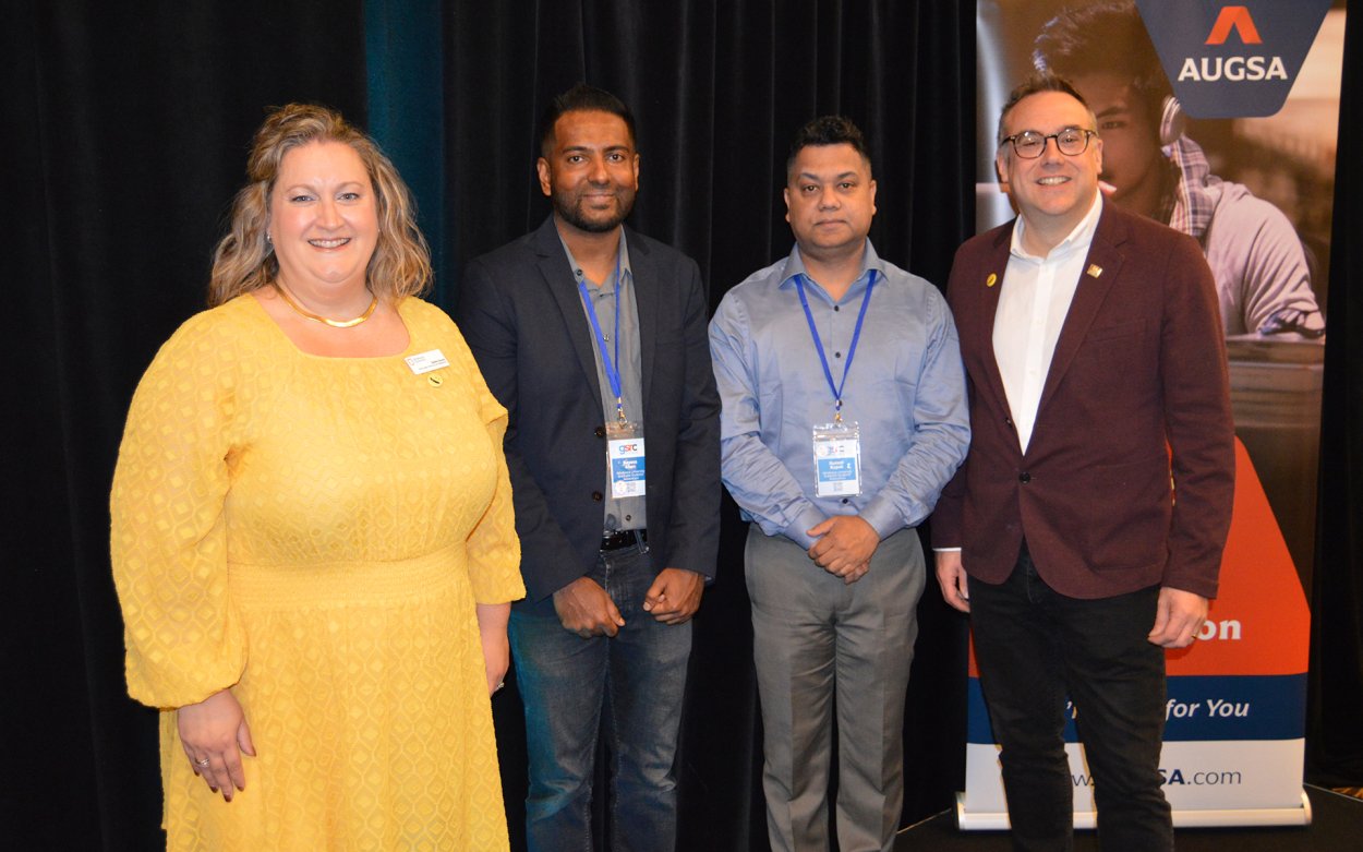 Bailey Sousa (AVP quality, planning, and assessment), Rayees Khan (AUGSA council), Russell Rupok (AUGSA President), Alex Clark (President)