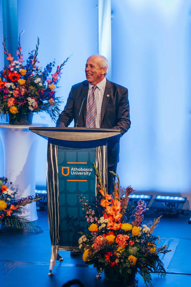 Athabasca Mayor Rob Balay addresses the audience during the installation ceremony.