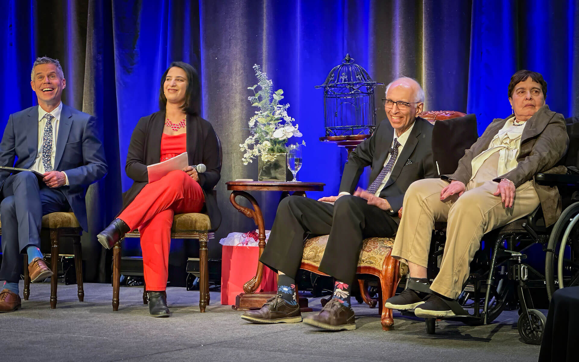 Esmail and Safana Bharwani (right) on stage